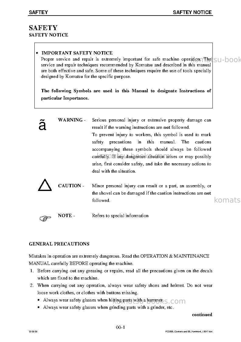 Komatsu pc5500-6deu Repair & maintenance cover Page 4 Komatsu pc5500-6deu Repair & maintenance cover Page 4