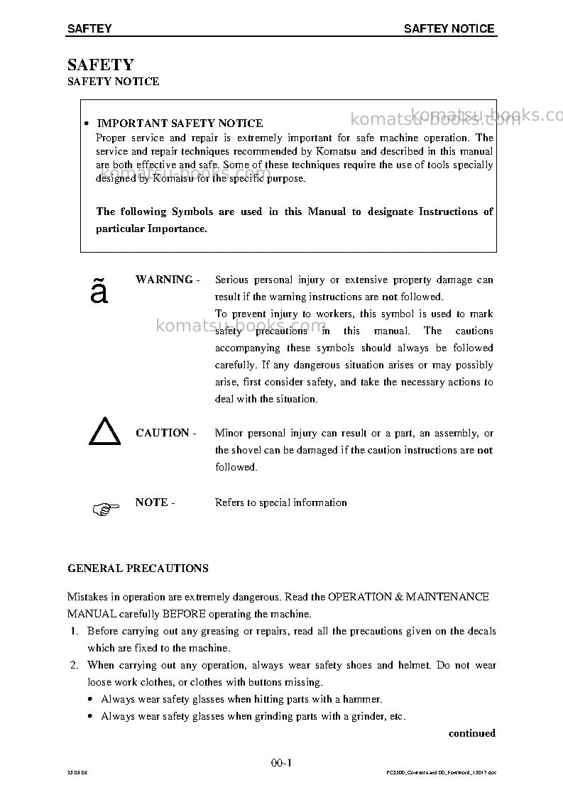 Komatsu pc5500-6deu Repair & maintenance cover Page 4 Komatsu pc5500-6deu Repair & maintenance cover Page 4