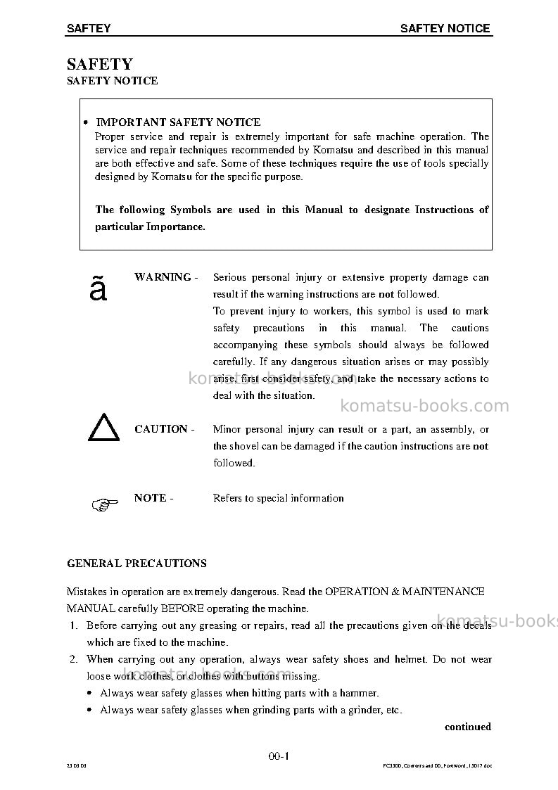 Komatsu pc5500-6deu Repair & maintenance cover Page 4 Komatsu pc5500-6deu Repair & maintenance cover Page 4