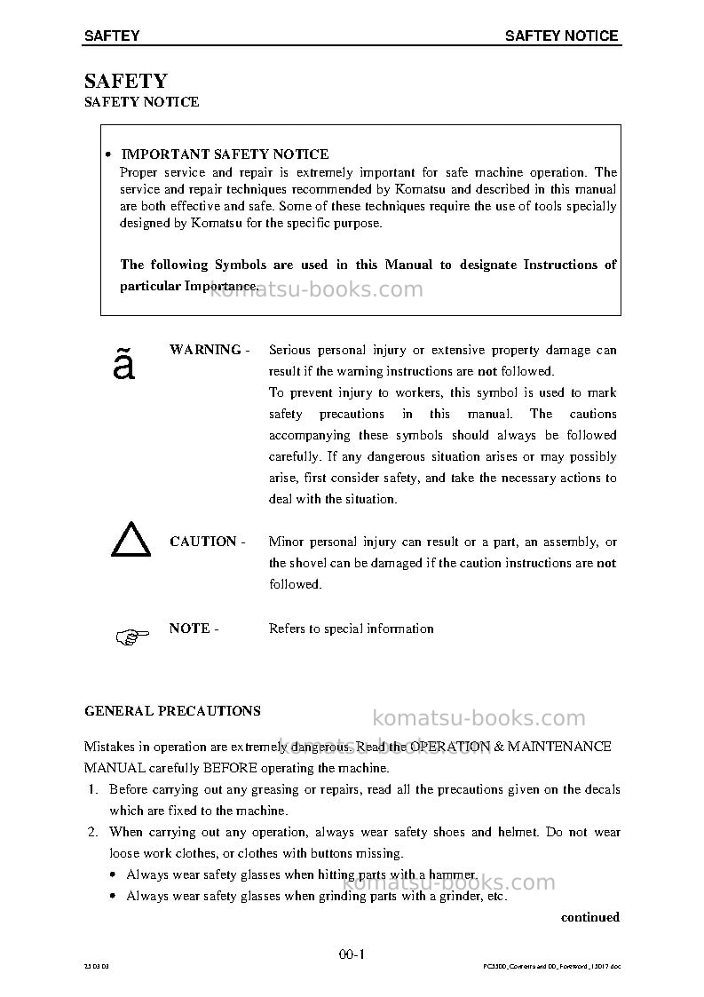 Komatsu pc5500-6deu Repair & maintenance cover Page 4 Komatsu pc5500-6deu Repair & maintenance cover Page 4
