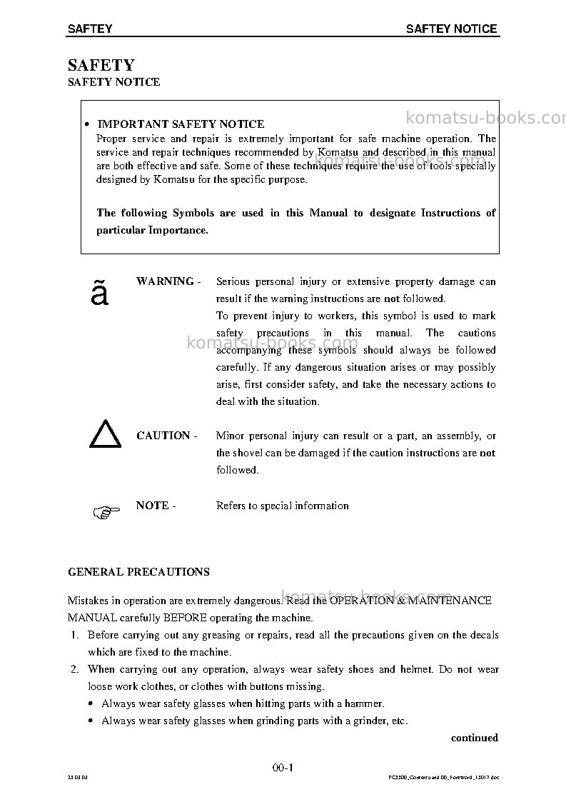 Komatsu pc5500-6deu Repair & maintenance cover Page 4 Komatsu pc5500-6deu Repair & maintenance cover Page 4