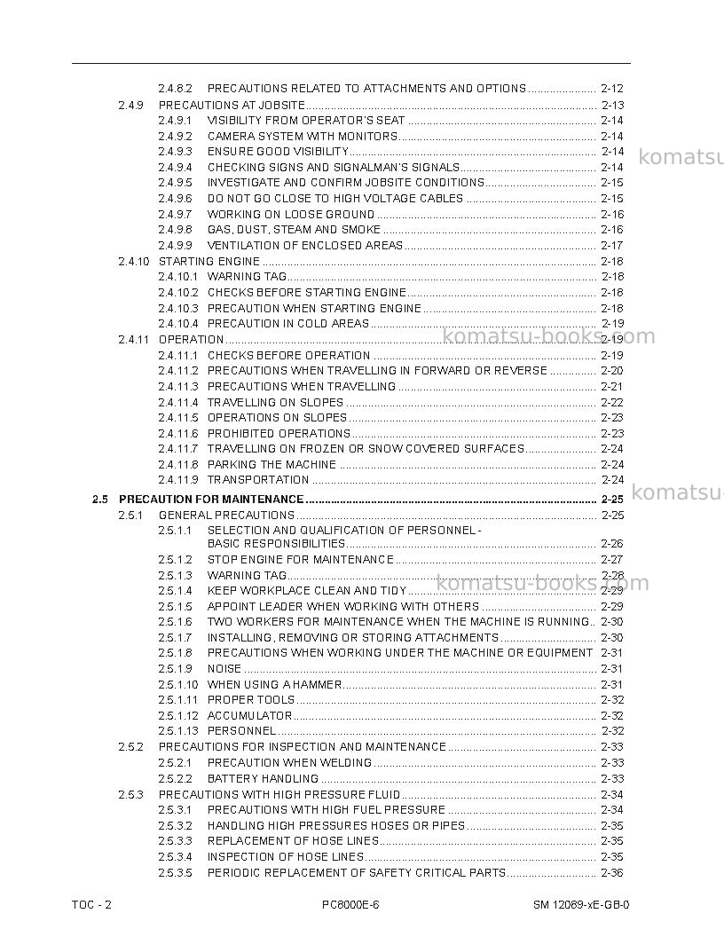 Komatsu pc8000e-6deu Repair & maintenance cover Page 4