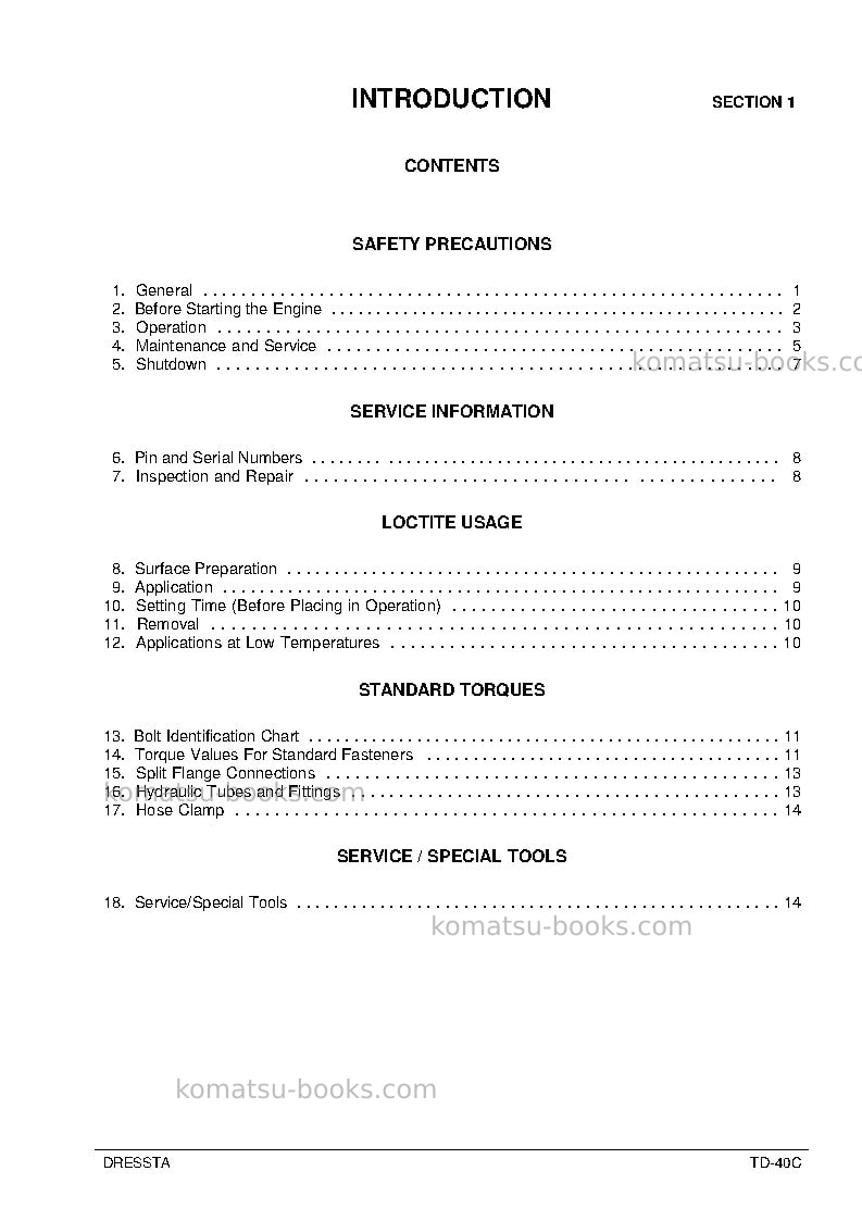 Komatsu td-40c Repair & maintenance cover Page 4 Komatsu td-40c Repair & maintenance cover Page 4
