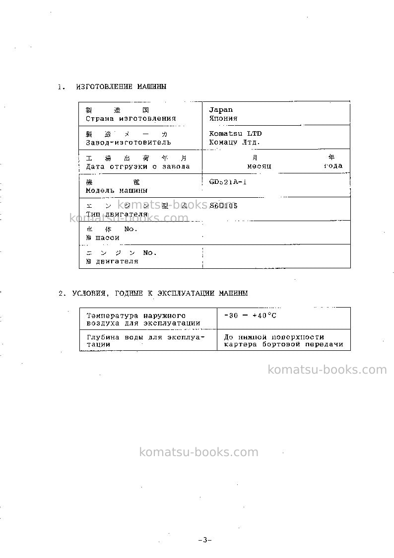 Komatsu gd521a-1jpn Руководство по эксплуатации обложка Страница 4 Komatsu gd521a-1jpn Руководство по эксплуатации обложка Страница 4