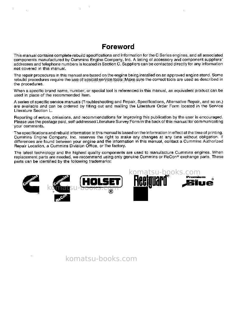 Komatsu cummins-cdeu Repair & maintenance cover Page 4