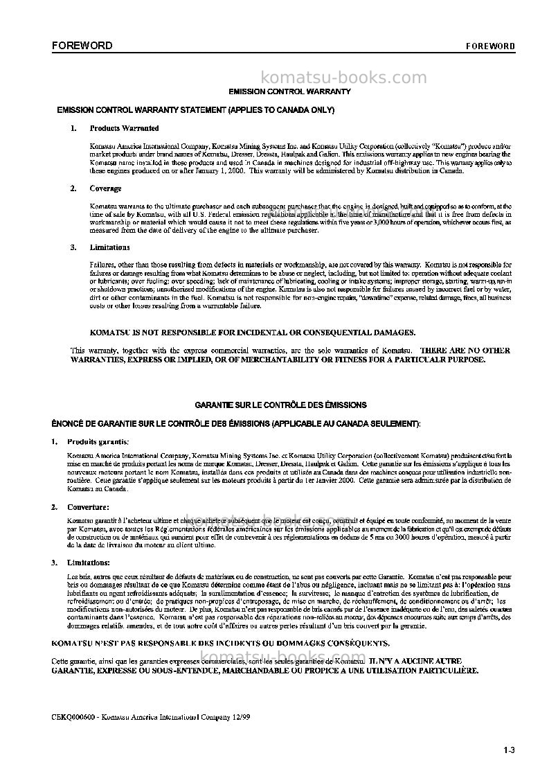 Komatsu pc1800-6jpn Operation manual cover Page 4