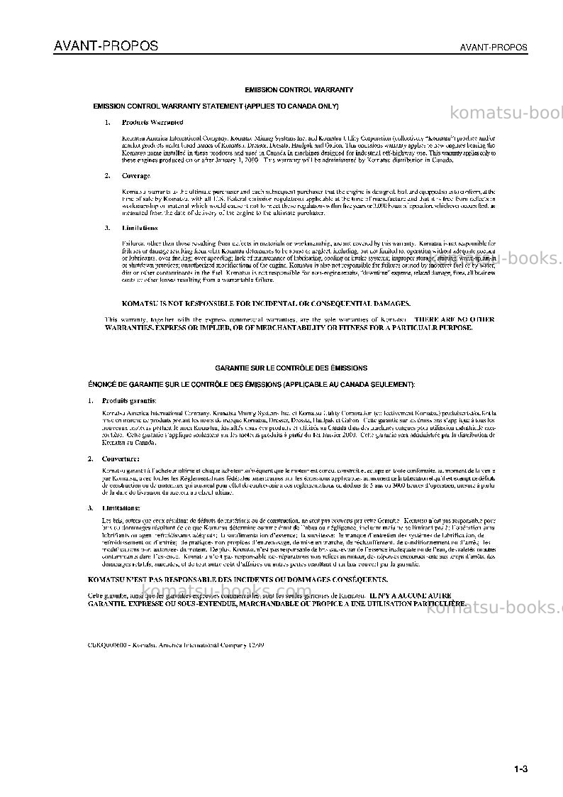 Komatsu d475a-5jpn-e0 Manuel d'utilisation couverture Page 4