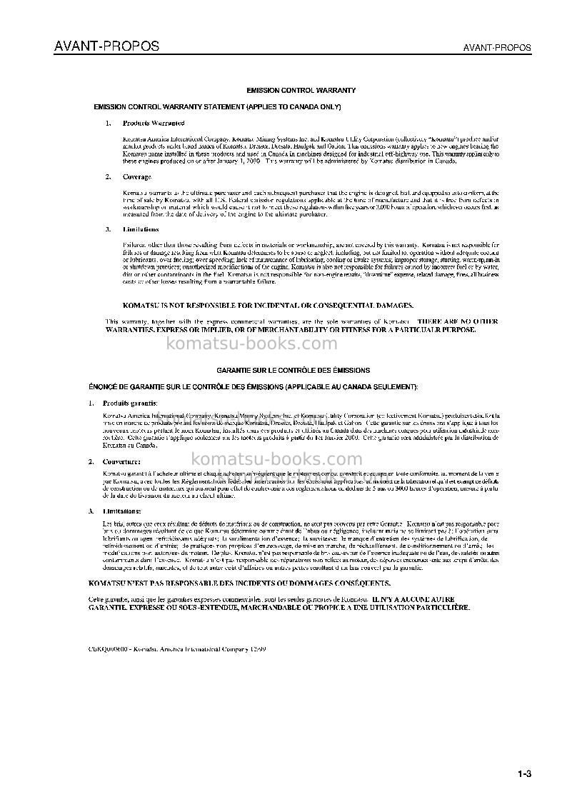 Komatsu wa1200-3jpn Manuel d'utilisation couverture Page 4 Komatsu wa1200-3jpn Manuel d'utilisation couverture Page 4