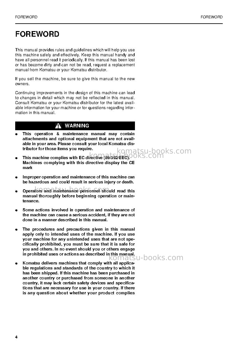 Komatsu pw150es-6gbr-k Operation manual cover Page 4 Komatsu pw150es-6gbr-k Operation manual cover Page 4