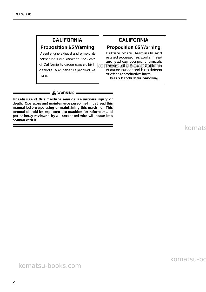Komatsu pw170es-6gbr-k Operation manual cover Page 4