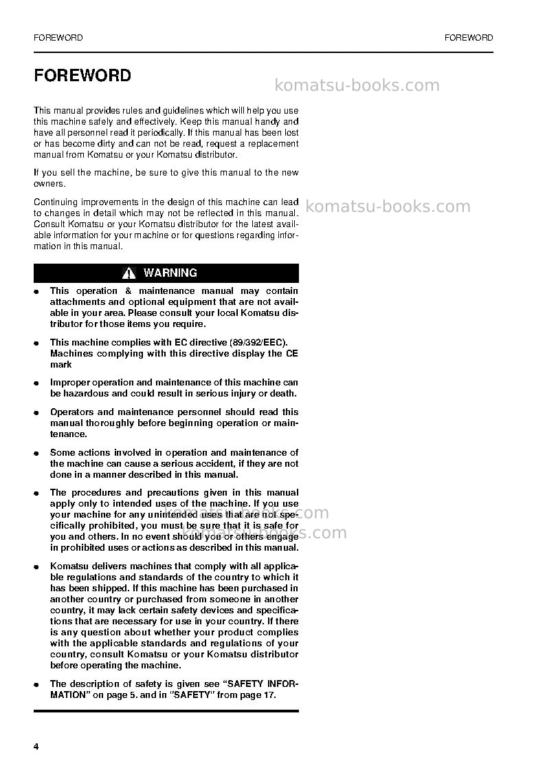 Komatsu pw130es-6gbr-k Operation manual cover Page 4