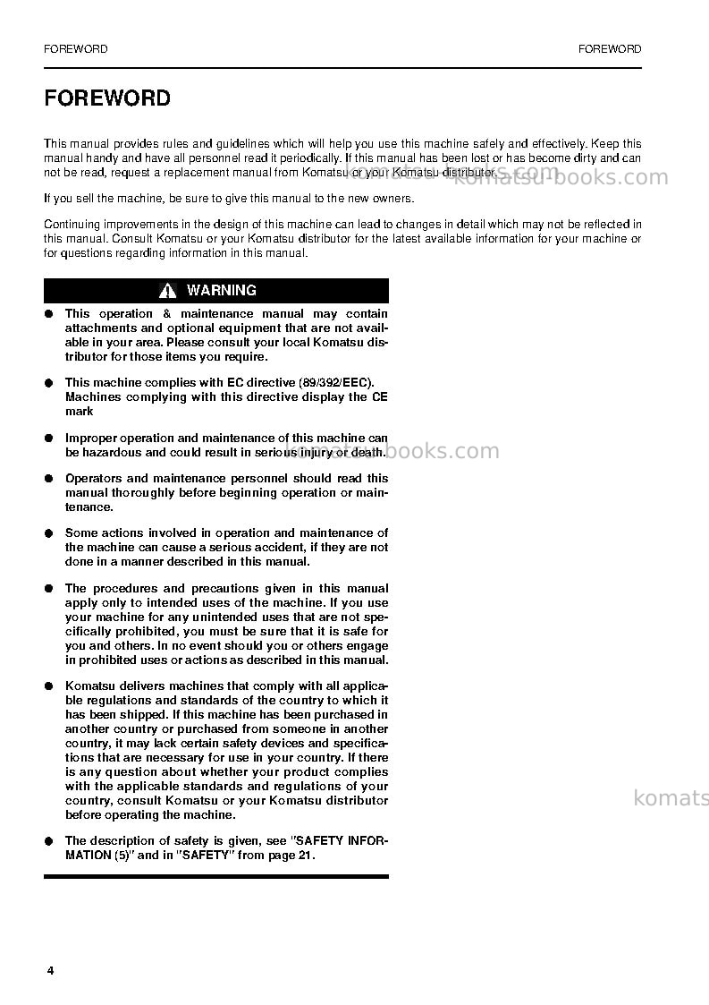 Komatsu pw130-7gbr-k Operation manual cover Page 4 Komatsu pw130-7gbr-k Operation manual cover Page 4