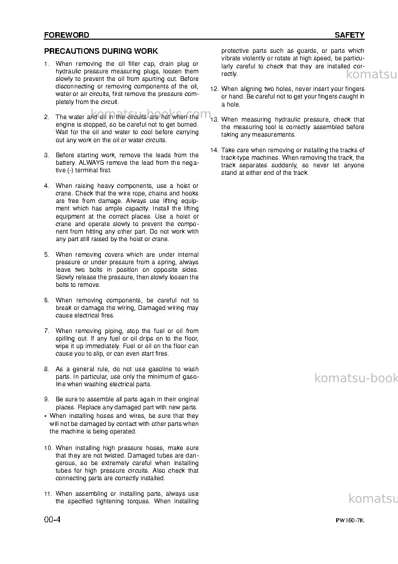 Komatsu pw160-7gbr-k Repair & maintenance cover Page 4