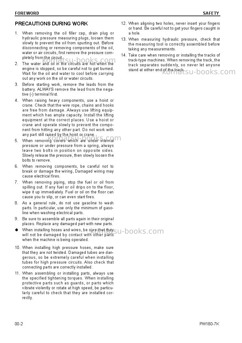 Komatsu pw180-7gbr-k Repair & maintenance cover Page 4