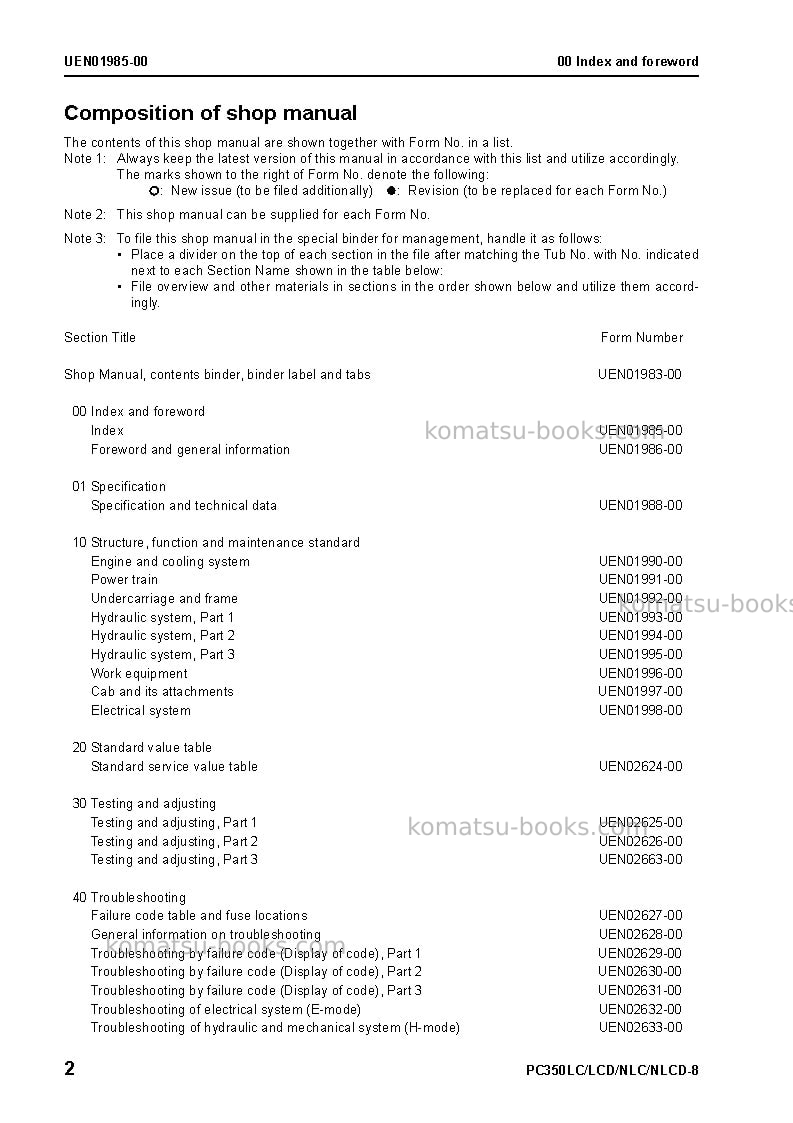 Komatsu pc350lcd-8gbr Repair & maintenance cover Page 4 Komatsu pc350lcd-8gbr Repair & maintenance cover Page 4