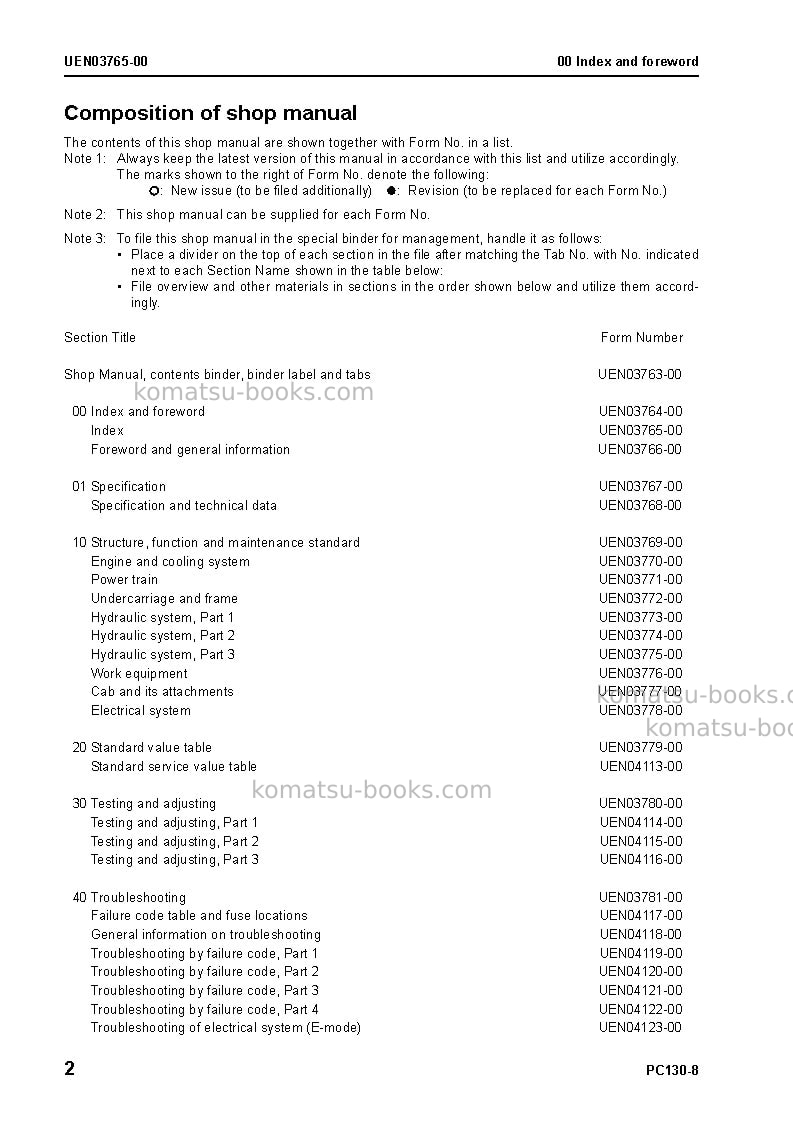 Komatsu pc130-8gbr Repair & maintenance cover Page 4
