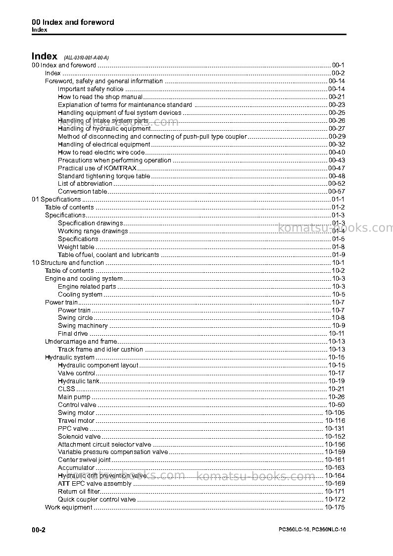 Komatsu pc360lc-10gbr Repair & maintenance cover Page 4 Komatsu pc360lc-10gbr Repair & maintenance cover Page 4