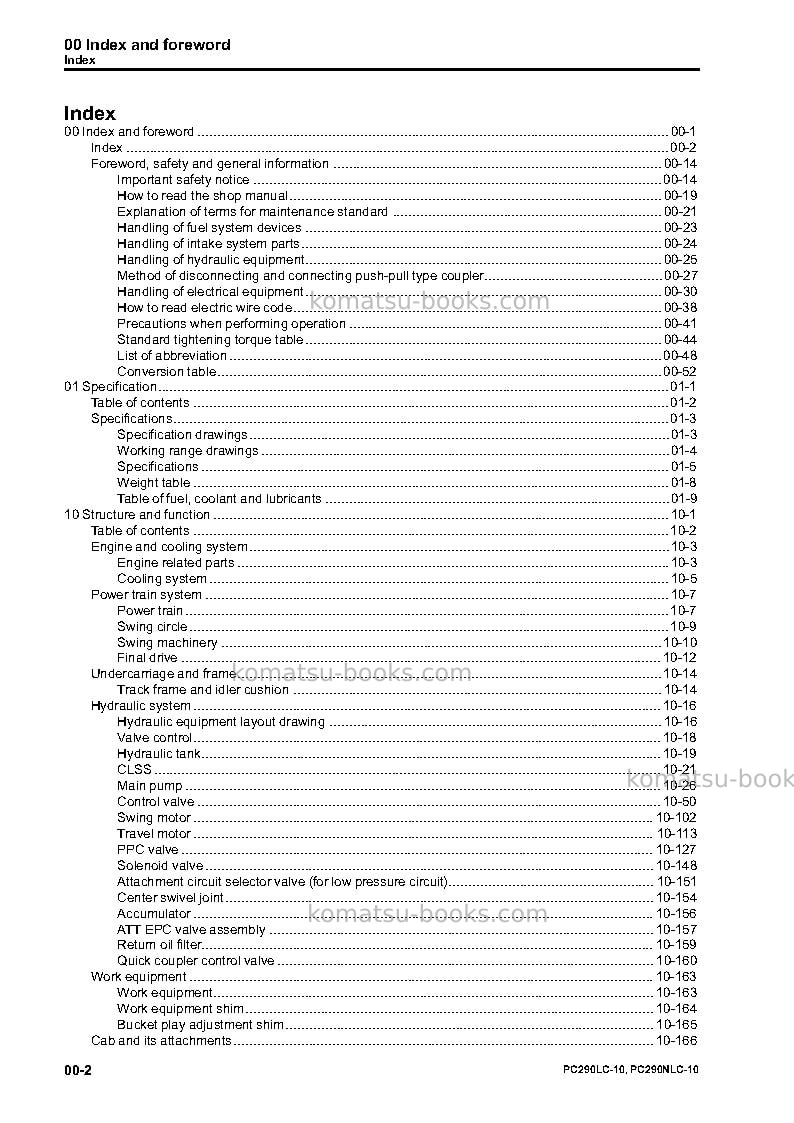 Komatsu pc290lc-10gbr Repair & maintenance cover Page 4 Komatsu pc290lc-10gbr Repair & maintenance cover Page 4