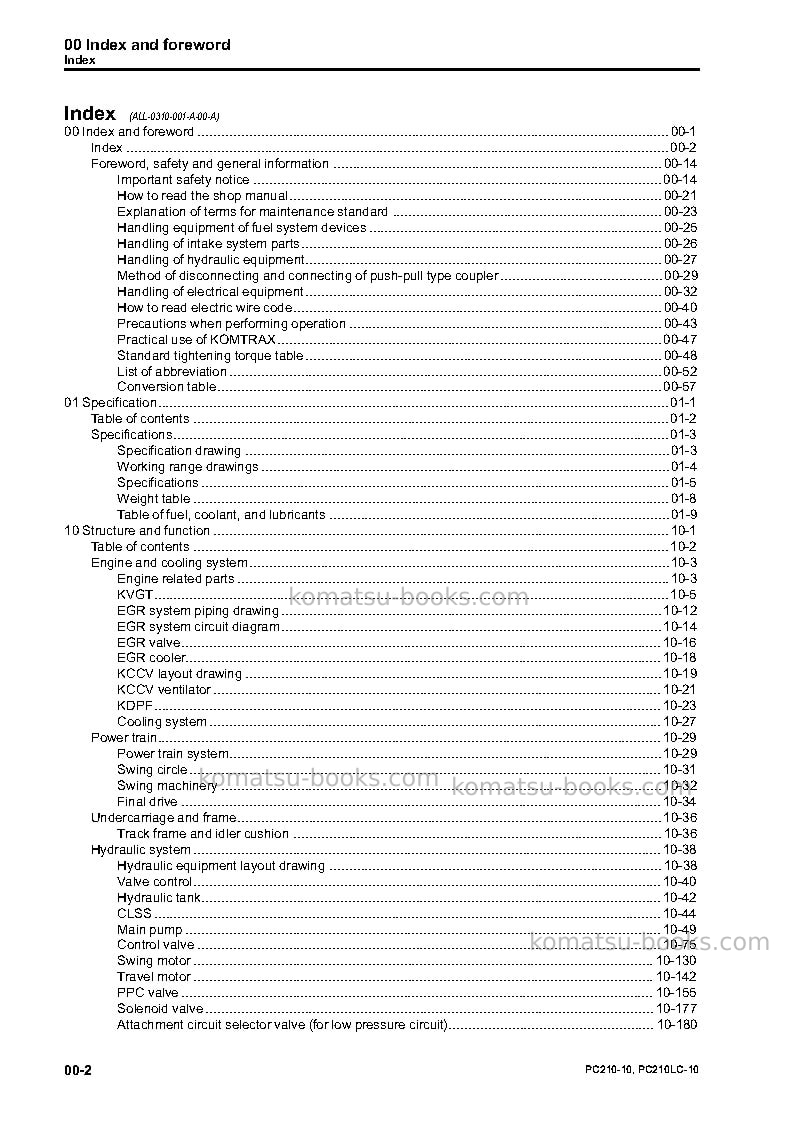 Komatsu pc210-10gbr Repair & maintenance cover Page 4 Komatsu pc210-10gbr Repair & maintenance cover Page 4