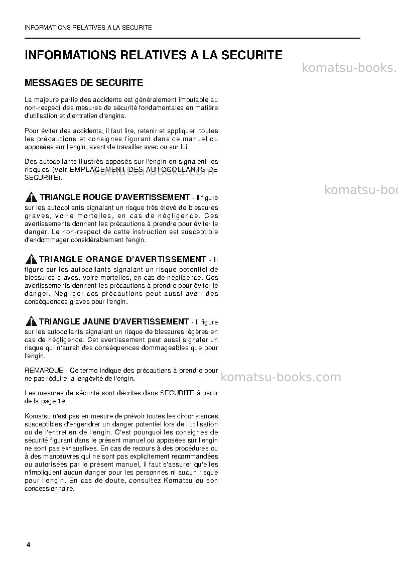 Komatsu pw220-7gbr-k Manuel d'utilisation couverture Page 4 Komatsu pw220-7gbr-k Manuel d'utilisation couverture Page 4