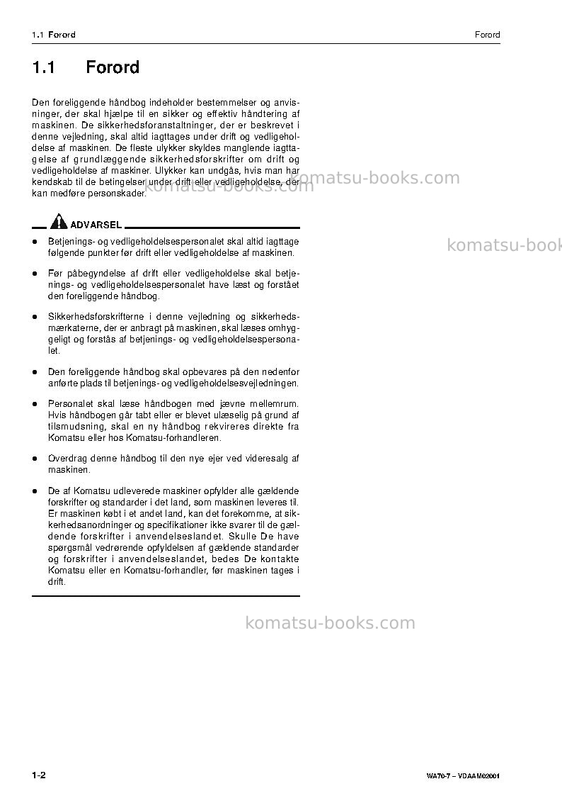 Komatsu wa70-7deu Operation manual cover Page 4 Komatsu wa70-7deu Operation manual cover Page 4