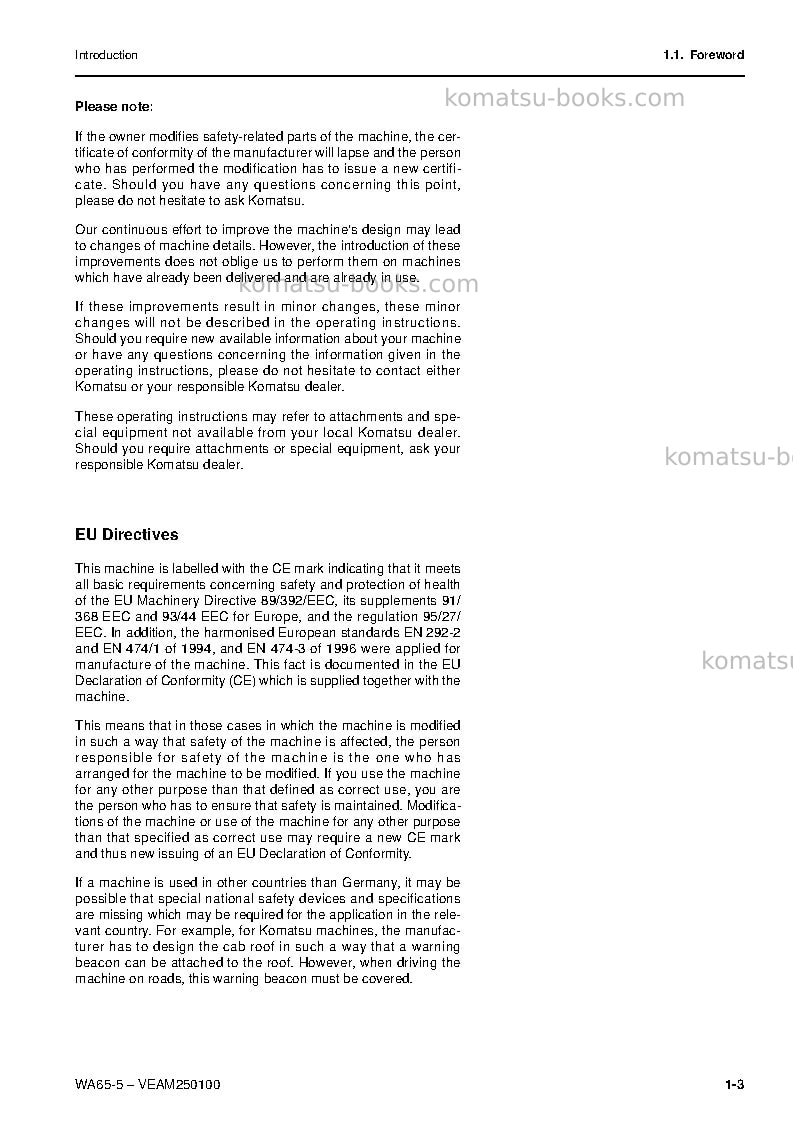 Komatsu wa65-5deu Operation manual cover Page 4 Komatsu wa65-5deu Operation manual cover Page 4