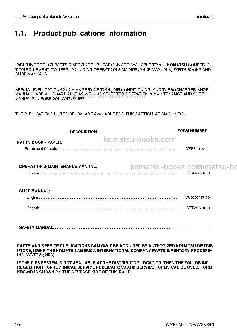 Komatsu wa100m-5deu Operation manual cover Page 4 Komatsu wa100m-5deu Operation manual cover Page 4