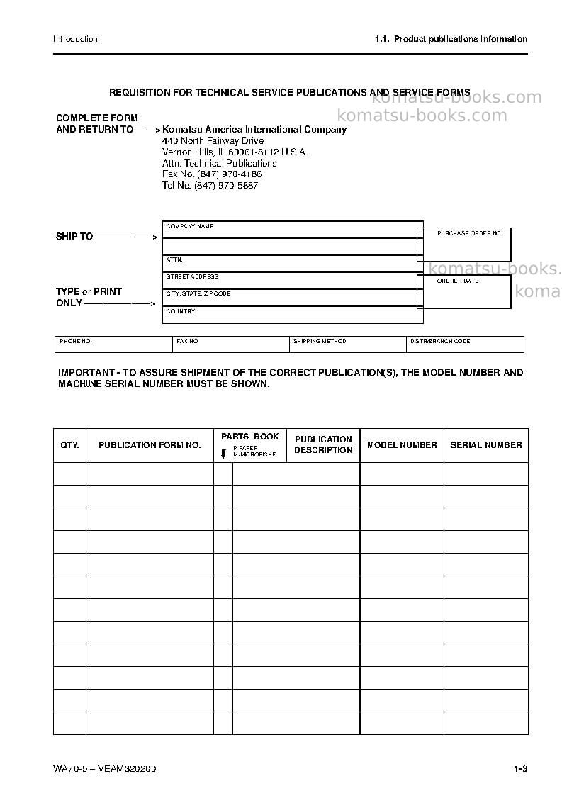 Komatsu wa70-5deu Operation manual cover Page 4 Komatsu wa70-5deu Operation manual cover Page 4