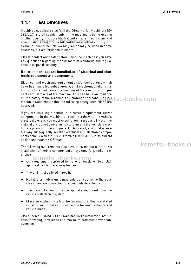 Komatsu wa430-6deu Operation manual cover Page 4