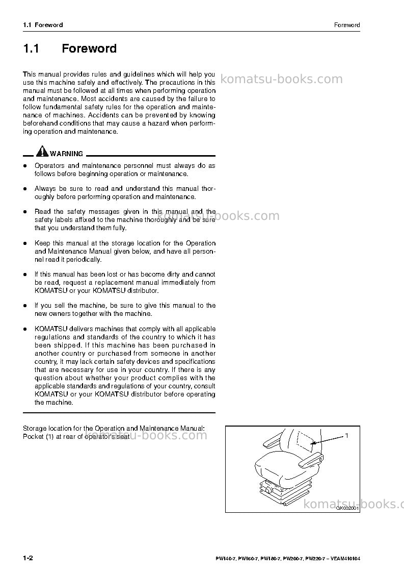 Komatsu pw200-7deu-tier 3 Operation manual cover Page 4 Komatsu pw200-7deu-tier 3 Operation manual cover Page 4