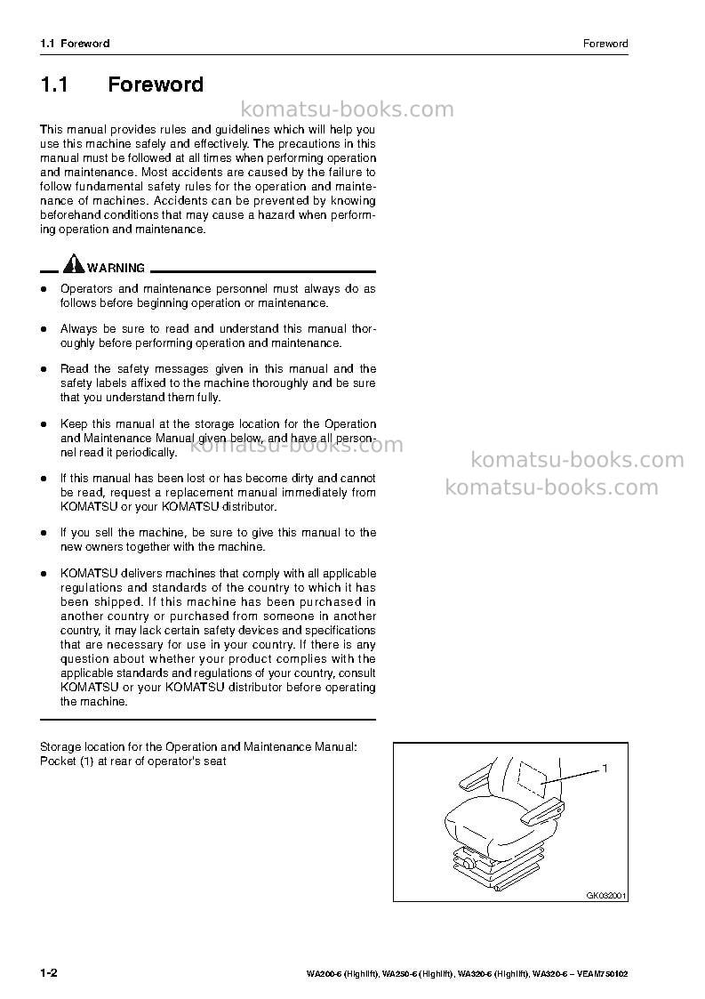 Komatsu wa320-6deu Operation manual cover Page 4 Komatsu wa320-6deu Operation manual cover Page 4