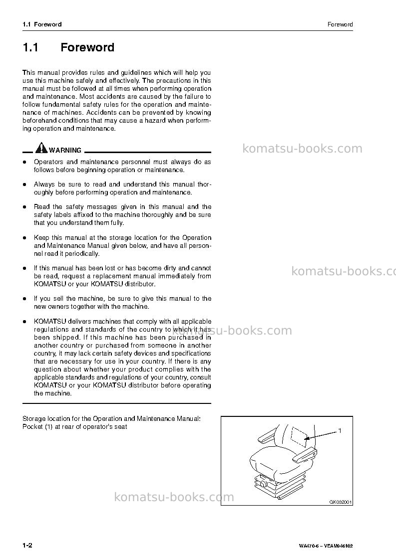 Komatsu wa470-6deu Operation manual cover Page 4