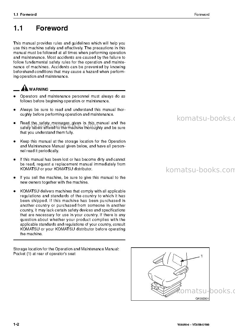 Komatsu wa480-6deu Operation manual cover Page 4 Komatsu wa480-6deu Operation manual cover Page 4