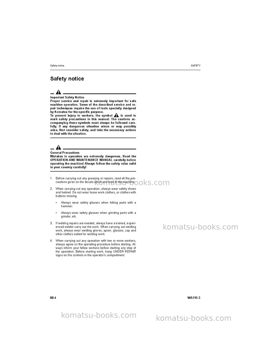 Komatsu wa115-3deu Repair & maintenance cover Page 4 Komatsu wa115-3deu Repair & maintenance cover Page 4