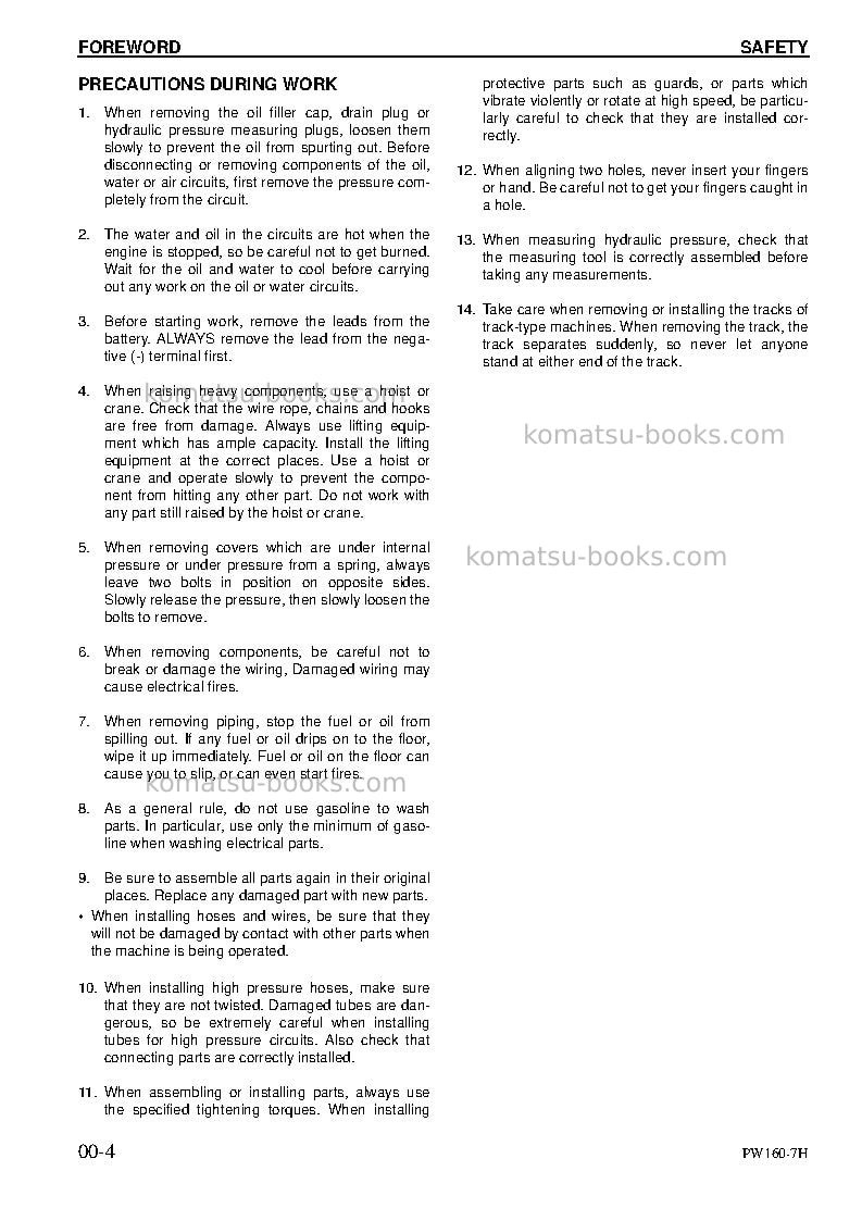 Komatsu pw160-7deu Repair & maintenance cover Page 4 Komatsu pw160-7deu Repair & maintenance cover Page 4