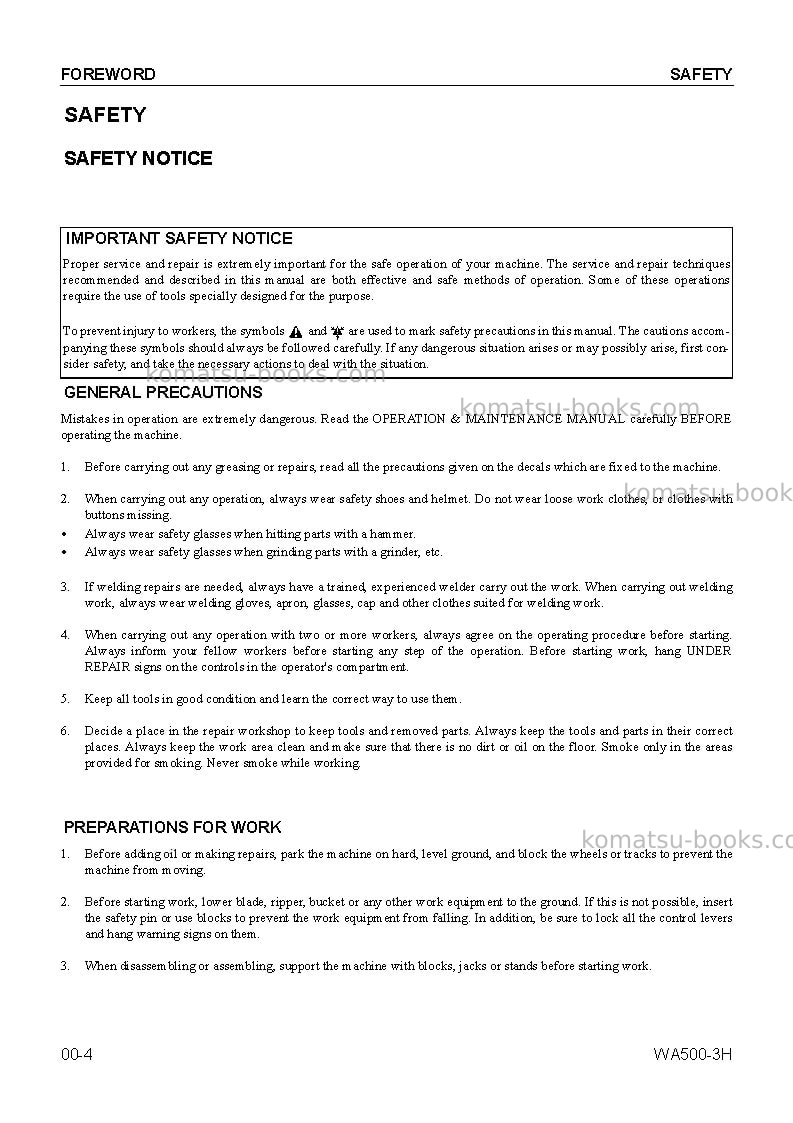 Komatsu wa500-3deu Repair & maintenance cover Page 4 Komatsu wa500-3deu Repair & maintenance cover Page 4