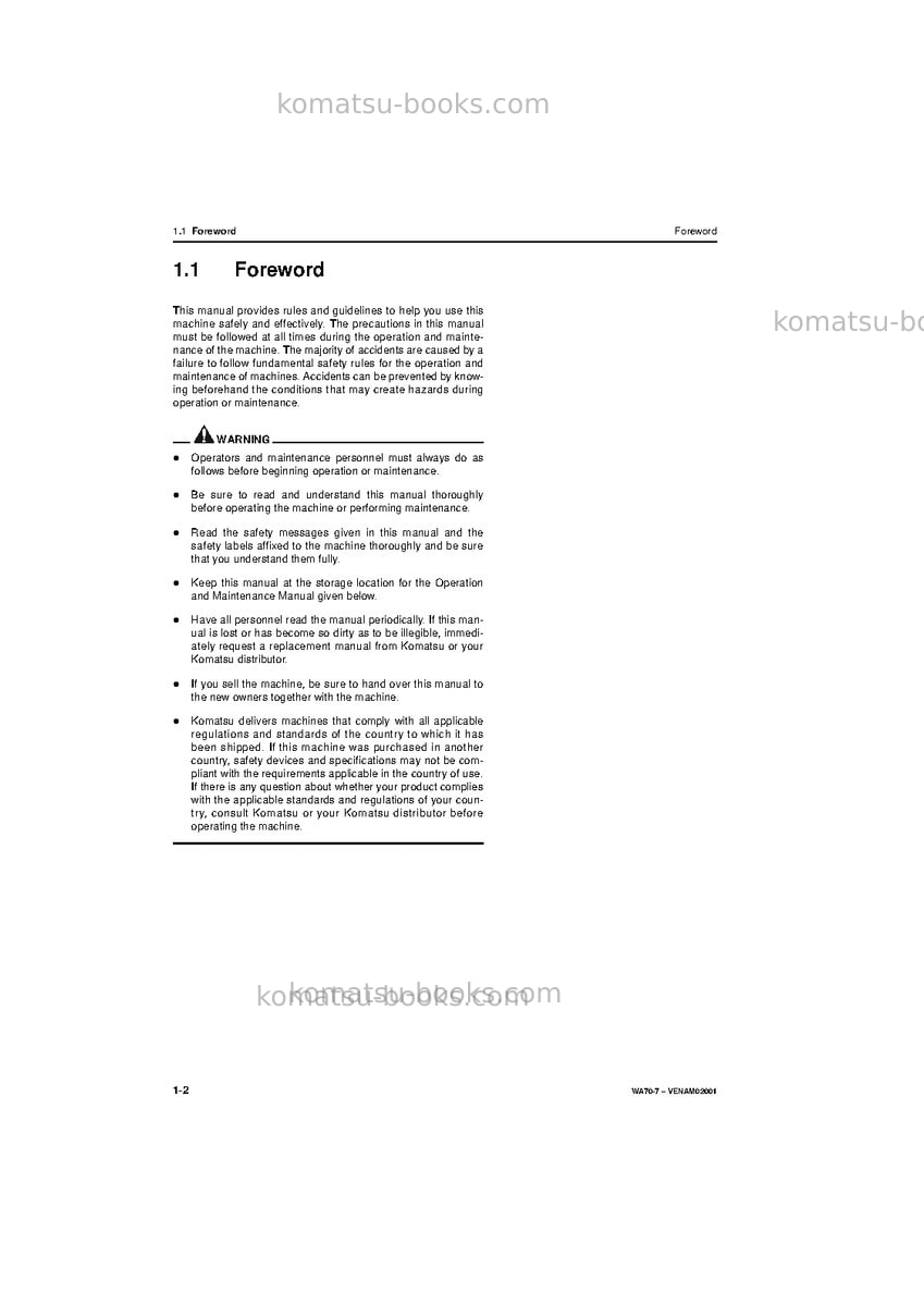 Komatsu wa70-7deu Operation manual cover Page 4 Komatsu wa70-7deu Operation manual cover Page 4