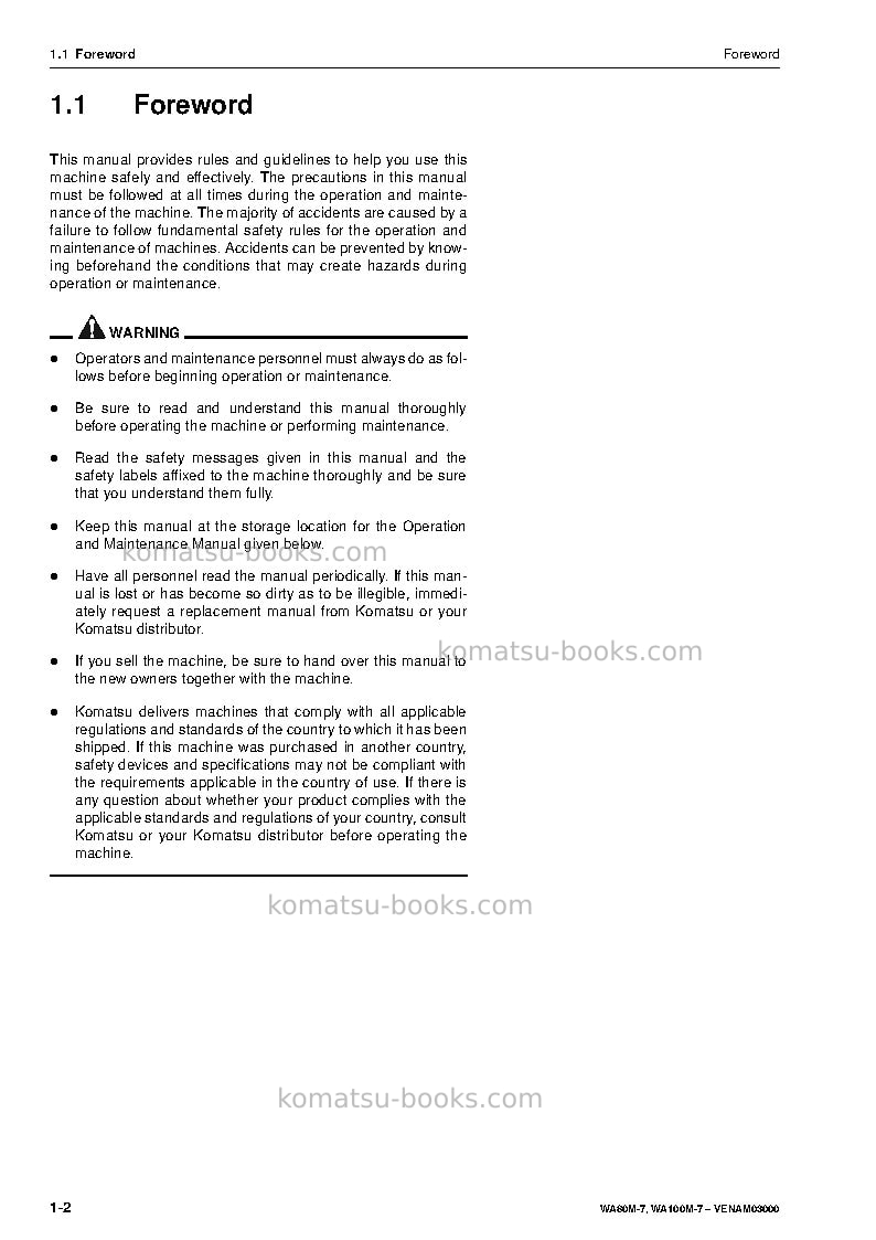 Komatsu wa100m-7deu Operation manual cover Page 4 Komatsu wa100m-7deu Operation manual cover Page 4