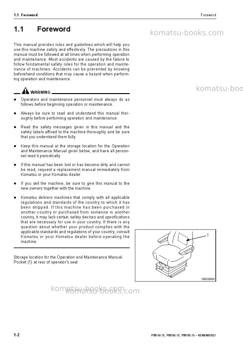 Komatsu pw180-10deu Operation manual cover Page 4 Komatsu pw180-10deu Operation manual cover Page 4