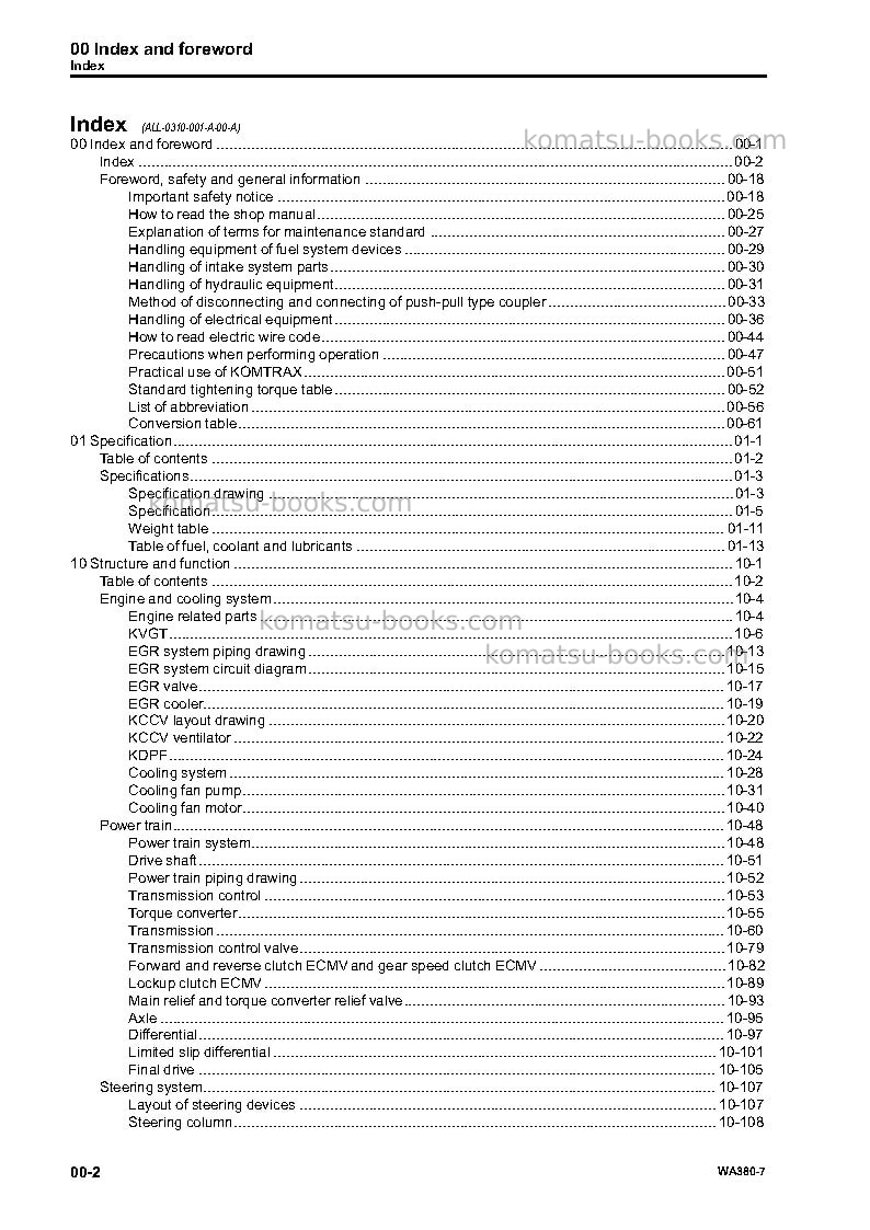 Komatsu wa380-7deu Repair & maintenance cover Page 4 Komatsu wa380-7deu Repair & maintenance cover Page 4