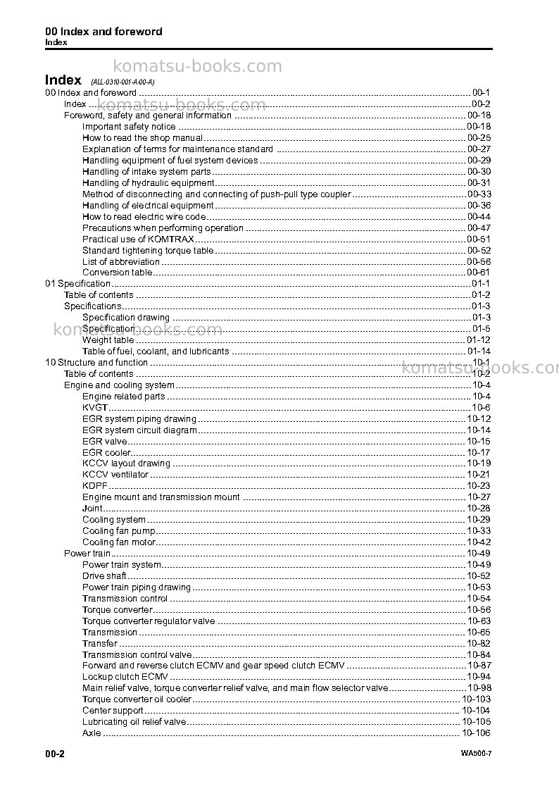 Komatsu wa500-7deu Repair & maintenance cover Page 4 Komatsu wa500-7deu Repair & maintenance cover Page 4
