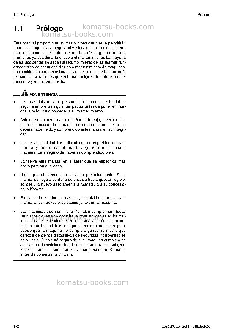 Komatsu wa100m-7deu Manual de operación cover Page 4 Komatsu wa100m-7deu Manual de operación cover Page 4