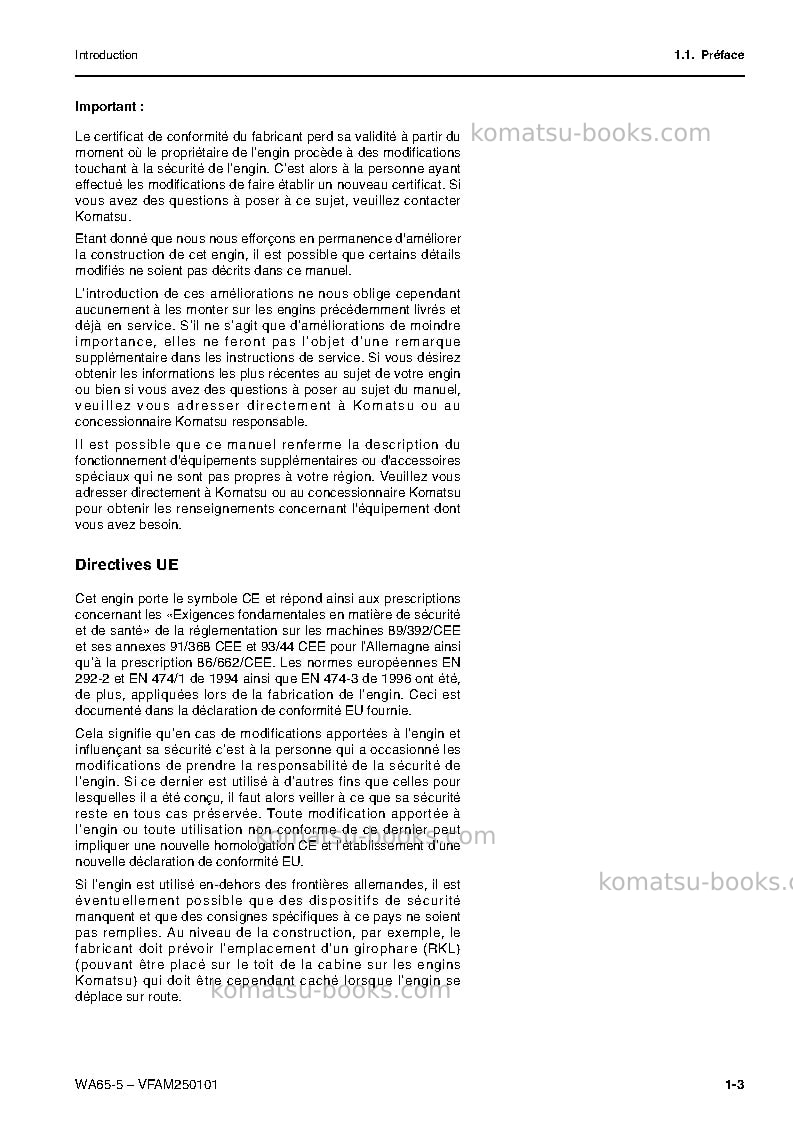 Komatsu wa65-5deu Manuel d'utilisation couverture Page 4 Komatsu wa65-5deu Manuel d'utilisation couverture Page 4