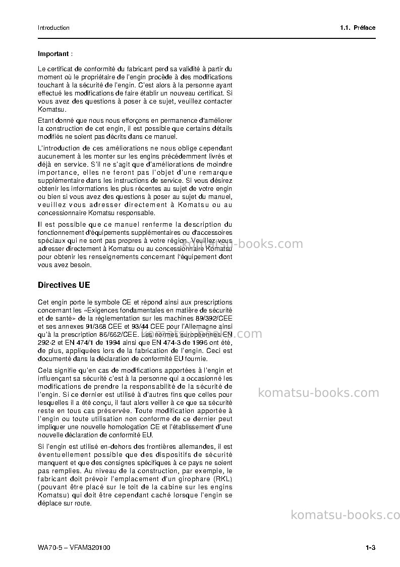 Komatsu wa70-5deu Manuel d'utilisation couverture Page 4