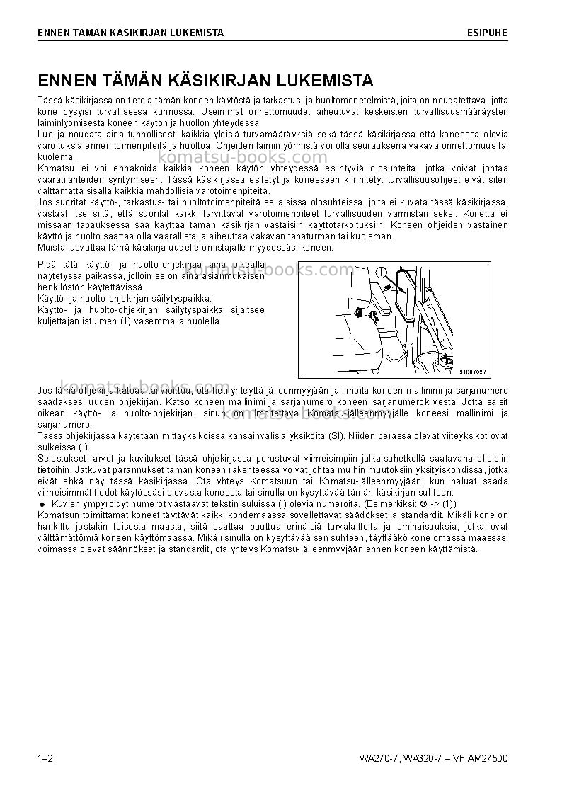 Komatsu wa320-7deu Operation manual cover Page 4 Komatsu wa320-7deu Operation manual cover Page 4