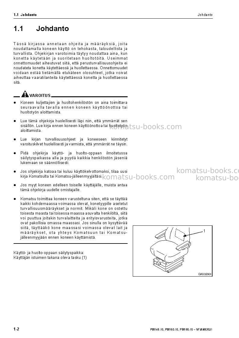 Komatsu pw160-10deu Operation manual cover Page 4 Komatsu pw160-10deu Operation manual cover Page 4