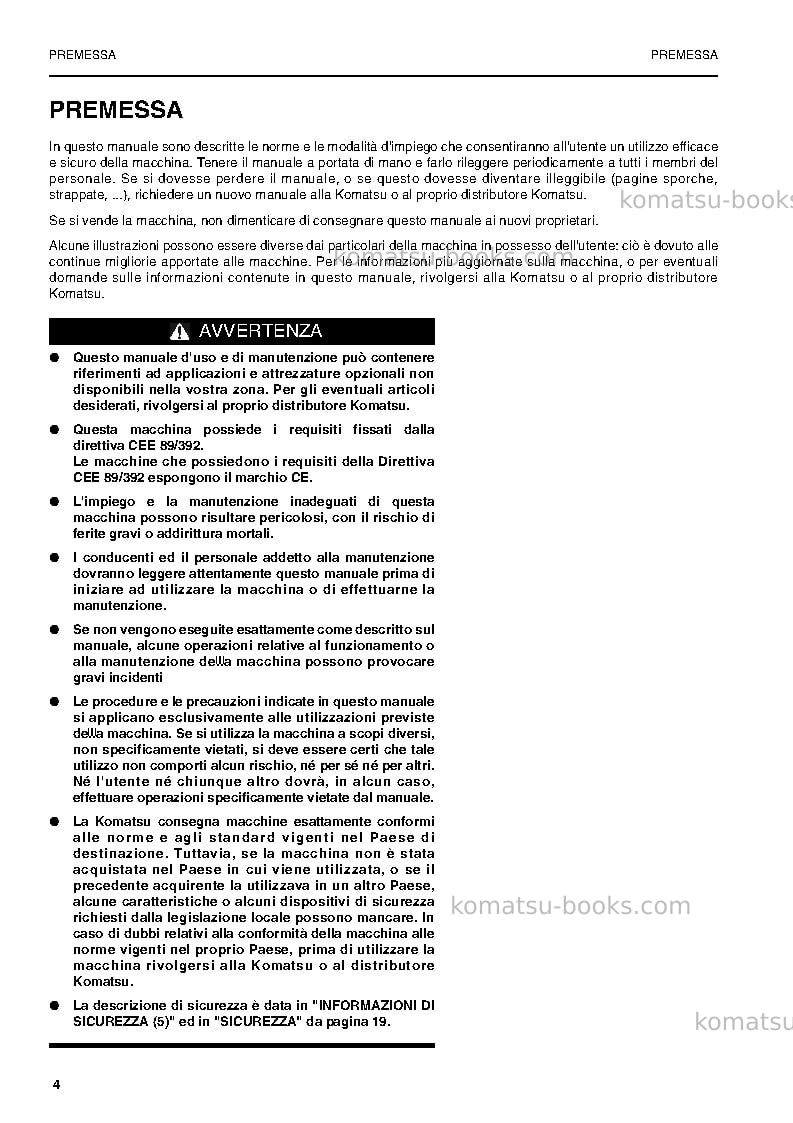 Komatsu pw160-7deu Manuale operativo copertina Pagina 4 Komatsu pw160-7deu Manuale operativo copertina Pagina 4