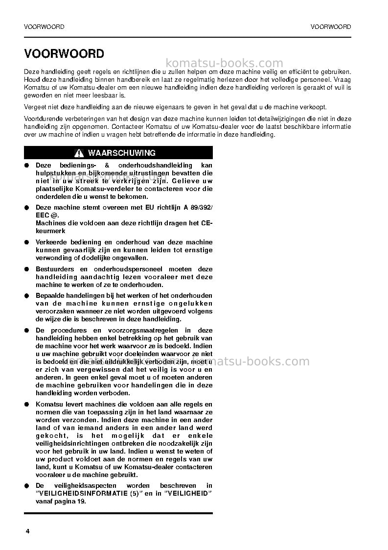 Komatsu pw160-7deu Operation manual cover Page 4