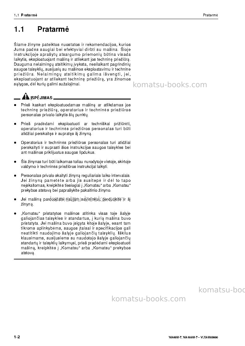 Komatsu wa80m-7deu Operation manual cover Page 4 Komatsu wa80m-7deu Operation manual cover Page 4