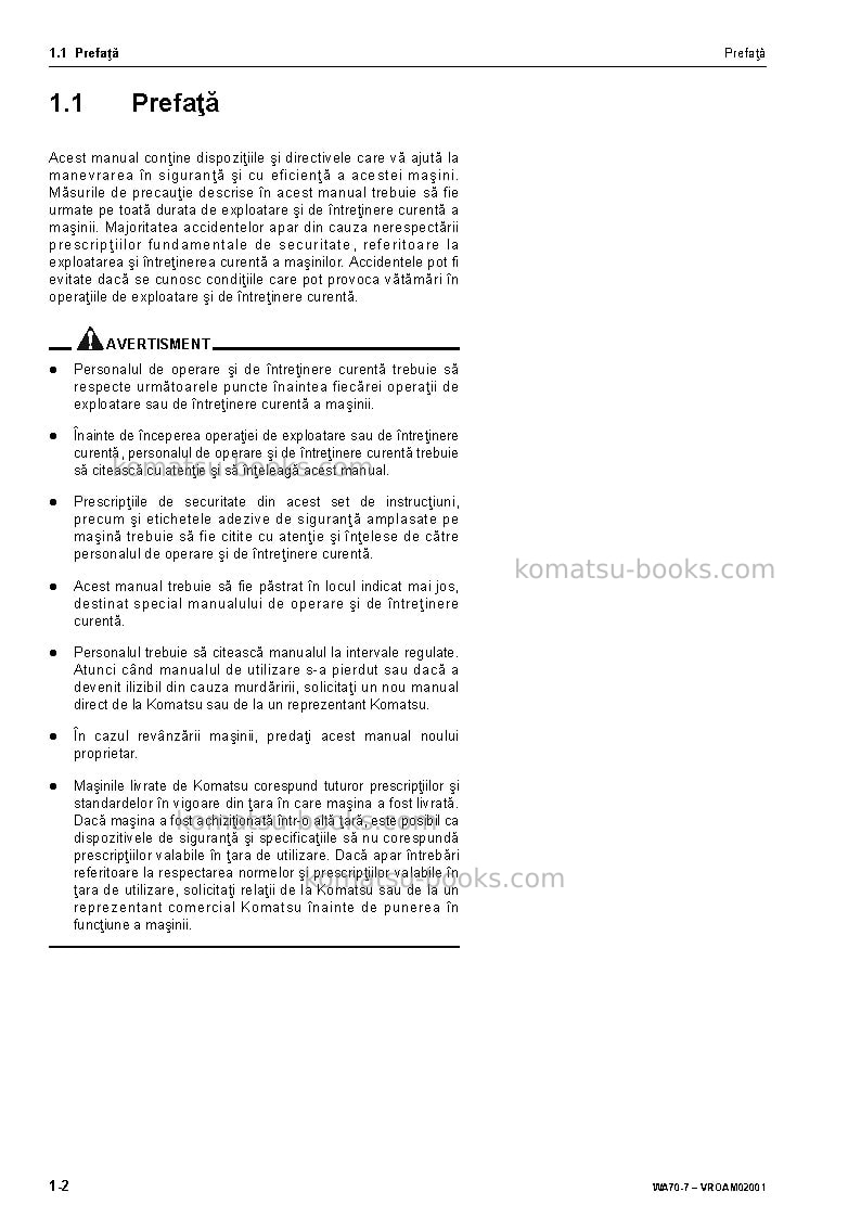 Komatsu wa70-7deu Operation manual cover Page 4 Komatsu wa70-7deu Operation manual cover Page 4